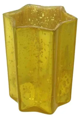Produktbild von Glas-Teelicht Stern 10cm. Teelichtglas Windlicht verspiegelt Gelb