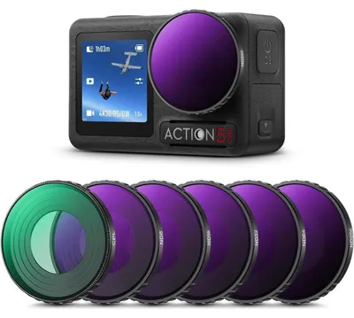 Immagine prodotto di Set di filtri ND per DJI Osmo Action 5 PRO/Action 4 HD: confezione da 6 pezzi, comprendente filtri CPL, ND8, ND16, ND32, ND64 e ND256, realizzati in vetro