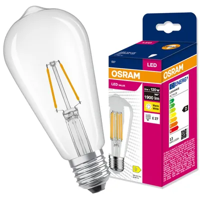 Obrázek produktu pro LED žárovka E27, 13W = 120W, 1900 lm, 2700K, teplá bílá, filamentový design, řada VALUE, výrobce Osram, Obrázek vytvořený pomocí AI