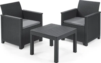Immagine prodotto di Salottino 3 Pezzi "Emma Balcony" Flat Wicker Graphite 2 Posti