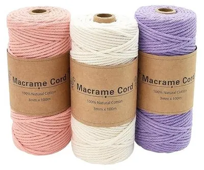 Zdjęcie produktu dla Przędza makrama 3MM bawełniana do rękodzieła zestaw 3 kolory 300M