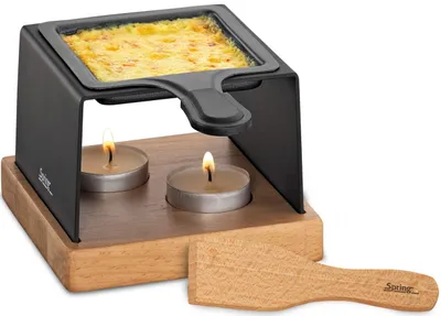 Käseraclette mit 1 Pfännchen, Buchenholz-Bodenplatte, Teelichtbetrieb