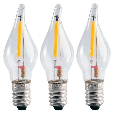 Produktbild von 3 x LED Filament Windstoßkerzen Leuchtmittel 0,2W E10 8-55V klar 12lm extra warmweiß 2100K