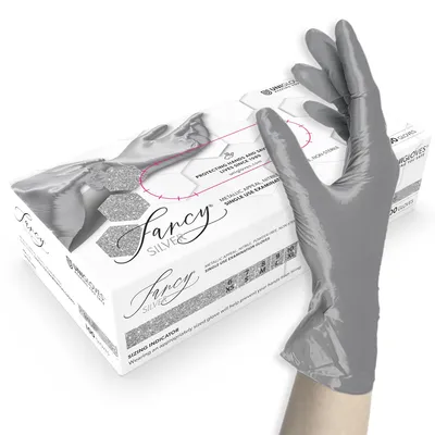 Produktbild von Unigloves Nitrilhandschuhe FANCY Silver - Glänzend silber – Größe XS