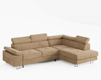 Produktbild von ECKSOFA CAROLINE Rechts Beige Velours-Stoff mit Schlaffunktion und Bettkasten