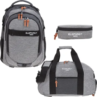Produktbild von Schulrucksack 3 Teile Set Elephant Hero Signature Rucksack Schulmappe Schultasche Schulrucksäcke 12723 rsmb Two Tone Grau