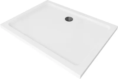 Image de Mexen Receveur de douche rectangulaire slim 90 x 80 cm, blanc, siphon noir - 40108090B