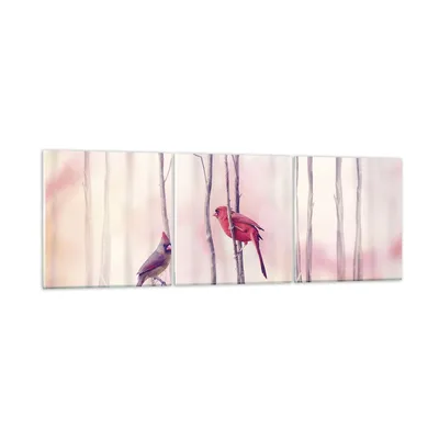 Produktbild von Bilder auf glas - 3 Teile - Vögel Kardinal Scharlachrot - 90x30cm - Glasbilder - Wandbilder - Bilder - zum Aufhängen bereit - Wanddekoration aus Glas - Glas Bilder - Wandbild auf Glas - GCA90x30-4256
