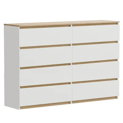Produktbild von Kommode Weiß Eiche Torro 8 Schubladen matt 140x34x100 cm extra groß modern Schlafzimmer Büro