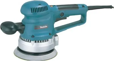 A teal and silver Makita orbital sander is shown against a white background.