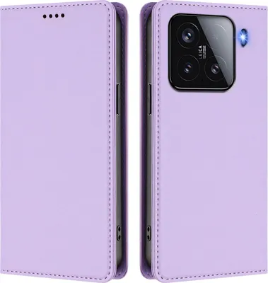Image de Étui en cuir pour Xiaomi 15, étui à rabat magnétique en cuirPolyuréthaneavec support, violet clair