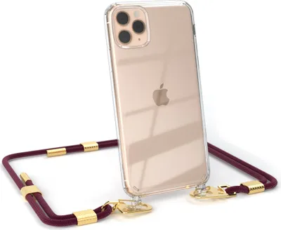 Produktbild von EAZY CASE Handykette für Apple iPhone 11 Pro Max, Transparente Silikonhülle mit Band, Clear Case, abnehmbar in  Rot