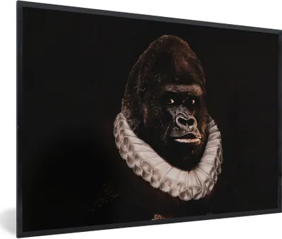 Produktbild von MuchoWow® Gerahmtes Poster Gemälde - Gorilla - Alte Meister 90x60 cm - Poster mit Schwarzem Bilderrahmen Wandposter Rahmen Foto Bilder - Fotorahmen - Foto-Plakat