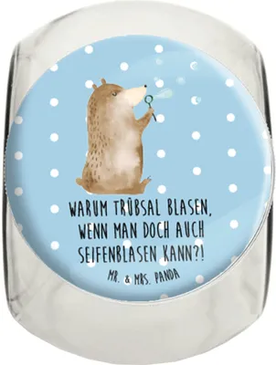 Produktbild von Mr. & Mrs. Panda Kaffeedose Bär Seifenblasen L 870ml - Blau Pastell - Geschenk, keksdose glas, glasbehälter, Lustig Sein Glücklich Traurig Happy, Vorratsbehälter, Teddy