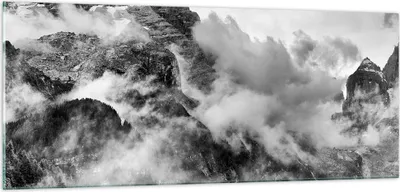Produktbild von Bilder auf glas - Berge Nebel Gipfel - 100x40cm - Glasbilder - Wandbilder - Kunstdruck - zum Aufhängen bereit - Wanddekoration aus Glas - Glas Bilder - Wandbild auf Glas - Einteilig - GAB100x40-3664