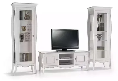 Produktbild von Wohnwand TV-Ständer 2x Vitrine Regal Luxus Wohnzimmer Weiß Anbauwand