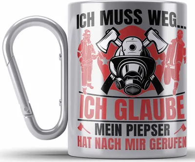 Produktbild von Trendation - Feuerwehr Spruch Geschenk Edelstahl Tasse Karabiner Feuerwehrmann Geschenkidee Lustig Männer (Silber)
