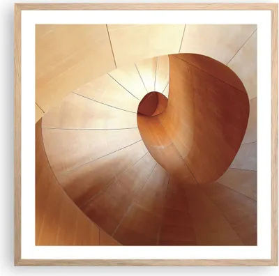 Produktbild von Gerahmtes Poster - Rahmen in heller Eiche - Dreidimensional Spirale Braun - 60x60 cm - Wand Bild - Wanddeko - Wandbilder - Kunstposter - Wandposter - Bilderrahmen - Bilder - P2NAC60x60-4652