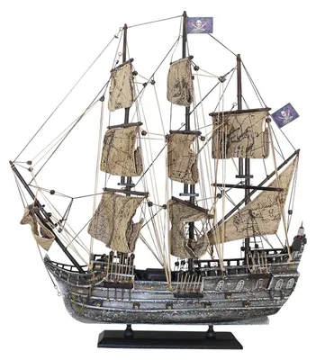 Produktbild von Holz Piratenschiff Modell mit Stoffsegel 50x56cm
