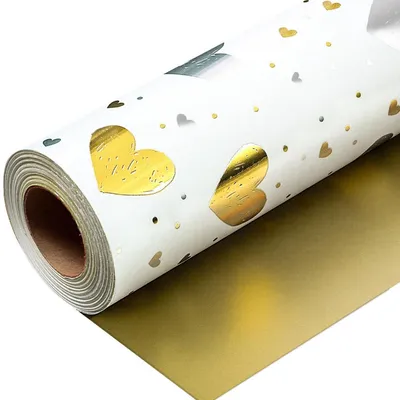Produktbild von Geschenkpapierrolle Herzform gold/silber 43 cm x 10 m