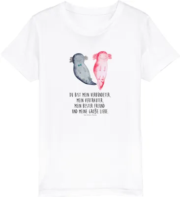 Produktbild von Mr. & Mrs. Panda Kleinkinder T-Shirt Axolotl Freundin 7-8 Jahre (122/128) - Weiß - Geschenk, Teenager, Jungen, Öko Kinder, Kindershirt, Lurch, Liebe, glücklich