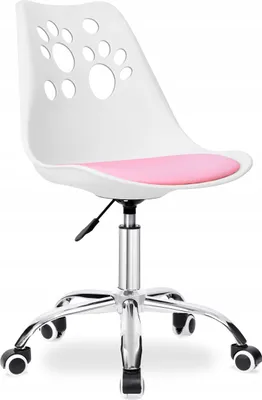 A white office chair with a pink seat cushion and paw print cutouts on the backrest, set against a white background.