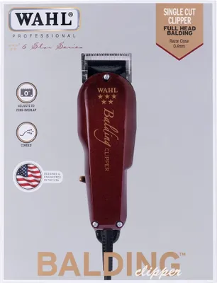 The image shows the packaging of a Wahl Balding Single Cut Clipper.