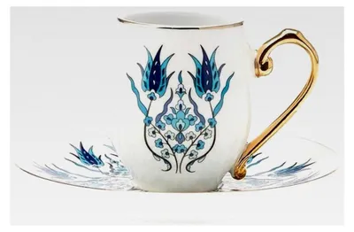 Produktbild von Iznik Kaffeeservice für 6 Personen - 12-teilig, traditionelles türkisches Kaffeetassen-Set mit Untertassen, Espressotassen und Mochatassen aus Porzellan, Cappuccino