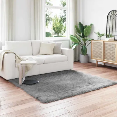 Produktbild von vidaXL Teppich aus Kunstschaffell TAFALLA Grau 120 x 120 cm Polyester