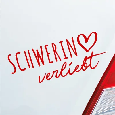Produktbild von Auto Aufkleber Schwerin verliebt Herz Stadt Heimat Liebe Car 19x7 cm Rot Sticker Heckscheibenaufkleber