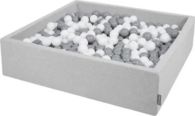 Produktbild von KiddyMoon quadrat bällebad bällepool 120x30cm/1000 bälle ∅ 7cm eckig ballgruben für babys spielbad kleinkinder, hergestellt in der eu, hellgrau:weiß-grau