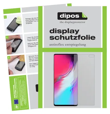 A collage of images showing instructions for applying a screen protector and a product image of a smartphone with a screen protector.