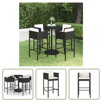 Produktbild von The Living Store 5-tlg. Gartenbar-Set mit Kissen Poly Rattan Schwarz