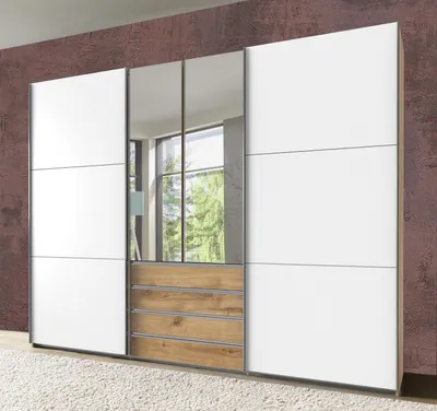 Image de Armoire à portes coulissantes Magie Armoire avec miroir Finition au choix : chêne planché / blanc