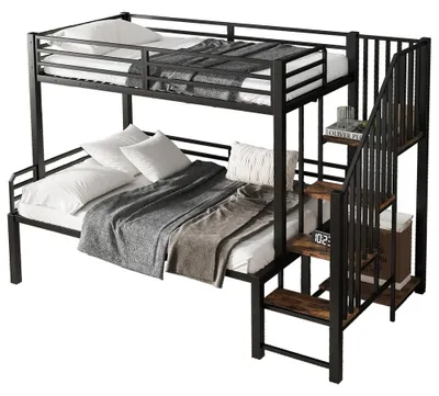 Image de Lit superposé - Lit 120 x 200 cm - Avec espace de rangement - Échelle - En MDF et métal - Pour enfants et adolescents - Noir