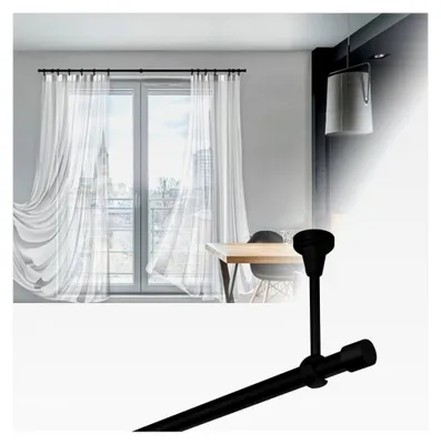Produktbild von Gardinenstange schwarz 180 cm 1-läufig 19 mm aus Metall mit Deckenbefestigung und Endstücken