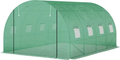 Zdjęcie produktu dla Szklarnia ok. Szklarnia foliowa 4 x 3 x 2 m z 8 oknami, bramą rolowaną, zwijanymi ścianami bocznymi, tunelem foliowym odpornym na promieniowanie UV, zimowym domkiem na pomidory z kotwą gruntową, kolor zielony Aosom