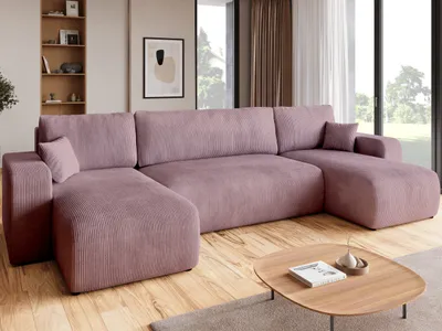 Produktbild von BroMARKT Ecksofa PUMI Schlaffunktion Bettkasten U-Form 125x268 cm Rosa