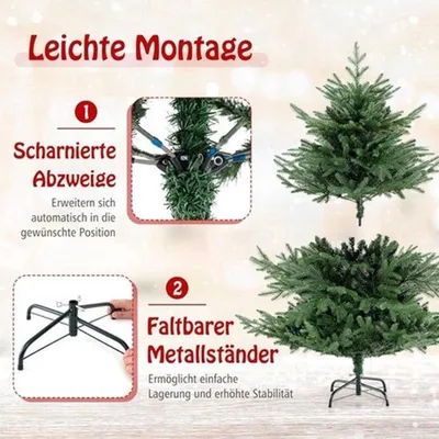 Immagine prodotto di Albero di Natale artificiale, altezza 135 cm, verde, con 160 luci LED bianco caldo e base in metallo