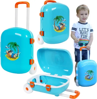 Produktbild von Kinderkoffer, abschließbar, auf Rollen, Urlaubsgrafik, bequemer Griff, 6108