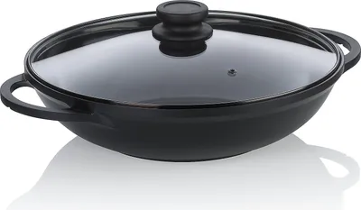 Image de Wok, Wadjan, 32 cm, avec couvercle, noir, anti-adhésif, sans PFAS/PTFE, fonte d'aluminium - Kela | Atura