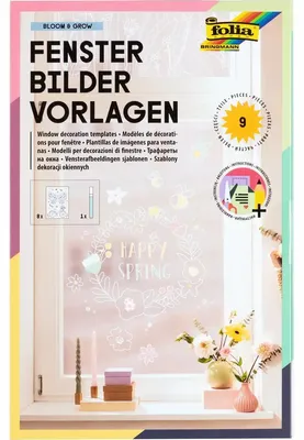 Obrázek produktu pro folia šablony na obrázky do oken "BLOOM & GROW" včetně křídy