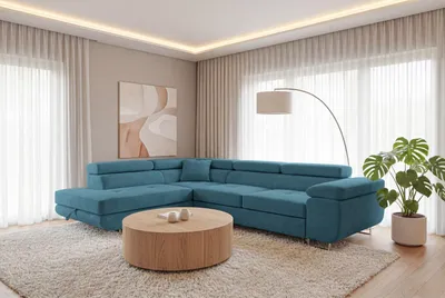 Produktbild von Ecksofa Luca L-Form Türkis Velour Schlaffunktion Bettkasten Wasserabweisend Linke
