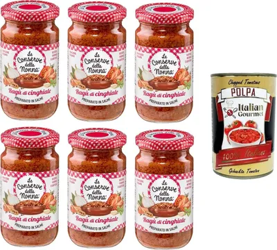 Produktbild von Le Conserve della Nonna- Sugo Ragù di Cinghiale Wildschwein-Ragù-Sauce 6x 190g + Italian Gourmet polpa 400gr
