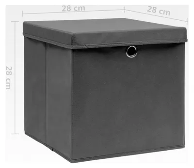 Produktbild von 10 Stück Aufbewahrungsboxen mit Deckeln, zusammenklappbar, Spielkiste, Regalkorb, Faltkiste, Korb, Kinderbox, Faltbox 28x28x28cm Grau