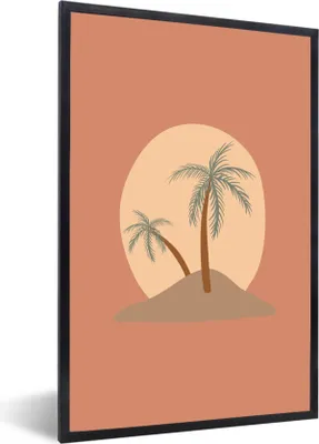 Produktbild von MuchoWow® Gerahmtes Poster Palme - Pastell - Rot - Sonne 60x90 cm - Poster mit Schwarzem Bilderrahmen Wandposter Rahmen Foto Bilder - Kunst