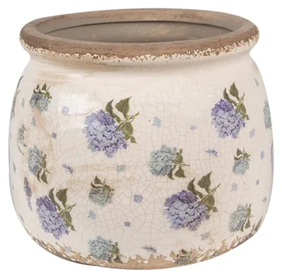 Productafbeelding van Clayre & Eef bloempot, diameter 16 cm, hoogte 13 cm, beige, blauw, keramiek, voor bloemen