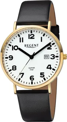 Produktbild von Regent Leder Herren Uhr Armbanduhr Quarz schwarz Lederarmband D2URBA797