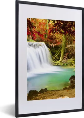 Produktbild von MuchoWow® Gerahmtes Poster Herbst - Wasserfall - Natur 40x60 cm - Poster mit Schwarzem Bilderrahmen Wandposter Rahmen Foto Bilder - Poster in Rahmen