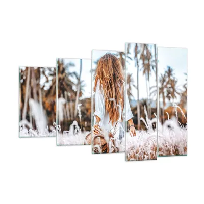 Produktbild von Bilder auf glas - 5 Teile - Wiese Frau Gras - 150x100cm - Glasbilder - Wandbilder - Bilder - zum Aufhängen bereit - Wanddekoration aus Glas - Glas Bilder - Wandbild auf Glas - GEG150x100-5115